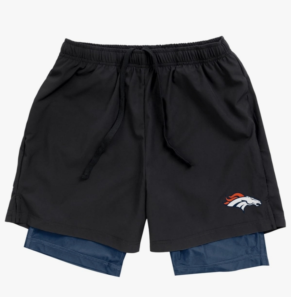 FOCO Men's NFL Team Logo 2 in 1 Athletic Gym Workout Performance Shorts